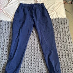 Blue Cargo Pants with Elastic Waistband and Tapered Legs